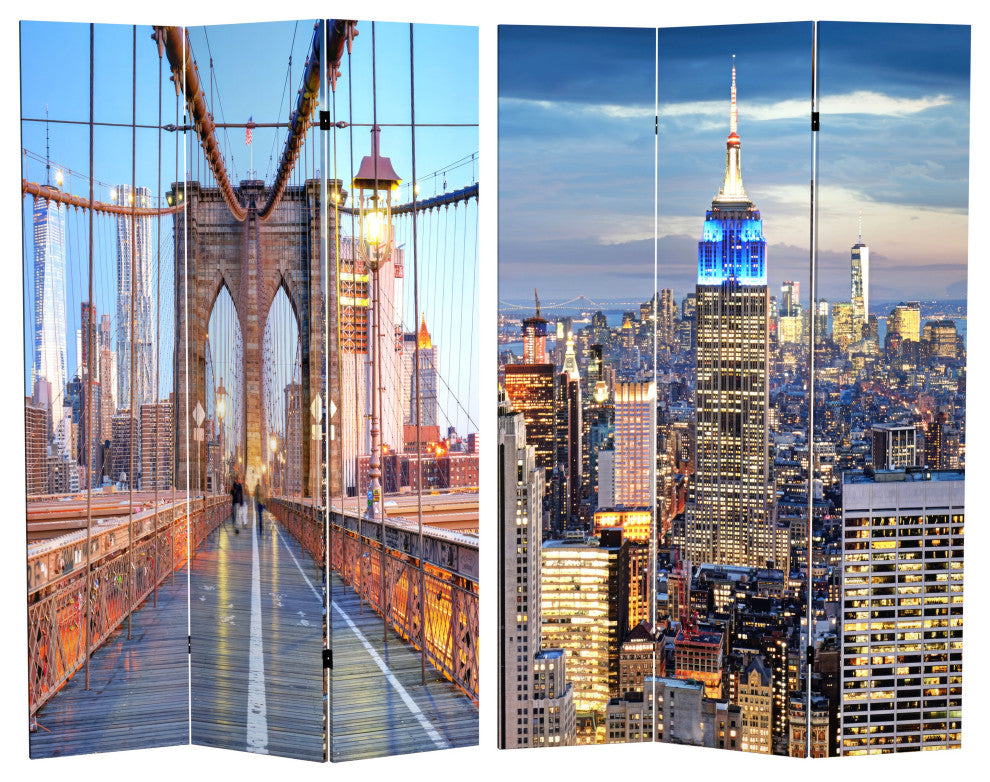 6' Tall Double Sided Vibrant New York Bridge Canvas Room Divider