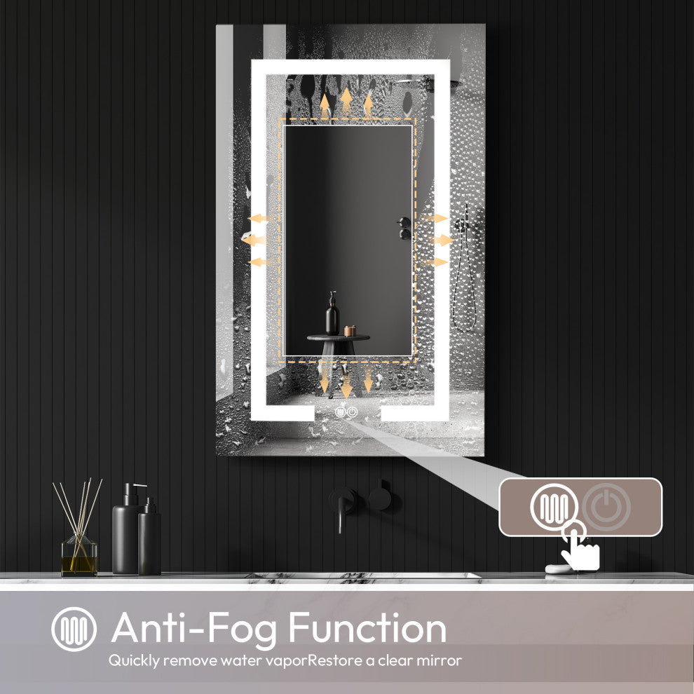 Santona Wall Medicine Cabinet, Frameless LED Mirror, Silver, 20"w X 32"h