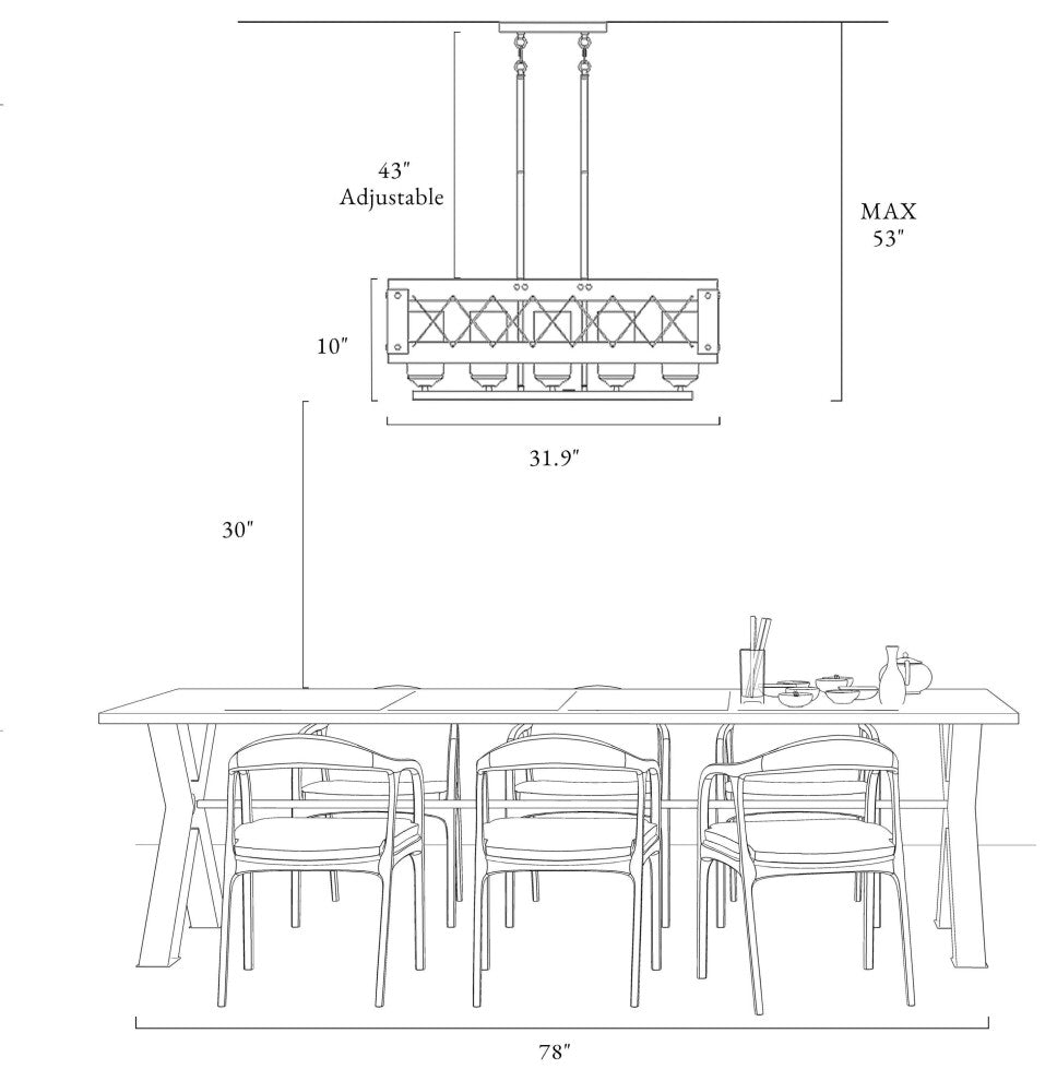 LNC 32" 5-Light Wood Farmhouse Brown Linear Kitchen Island Light