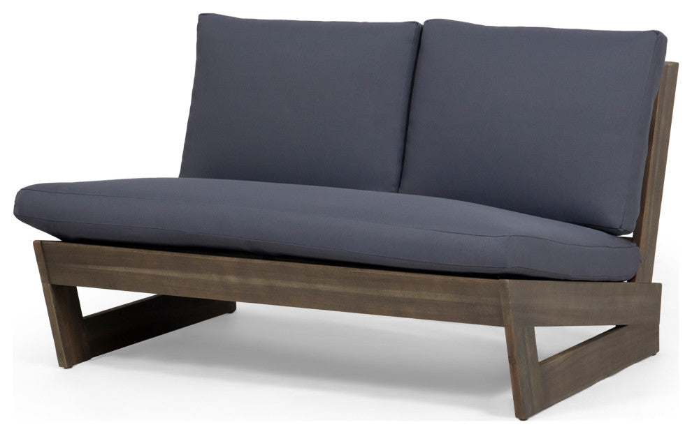 Kaitlyn Outdoor Acacia Wood Loveseat with Cushions, Gray