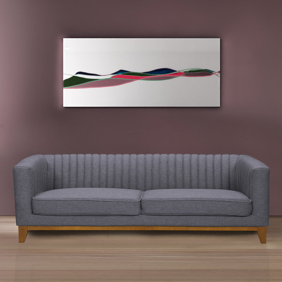 Prism Mid-Century Sofa In Champagne Wood Finish And Dark Gray Fabric