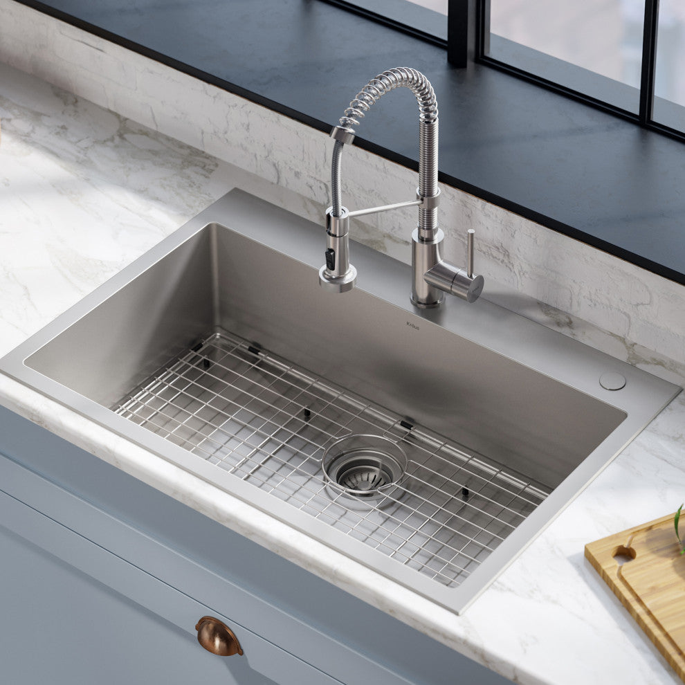 Stark 33" Drop-In Undermount Kitchen Sink, Pulldown Faucet, Stainless Steel