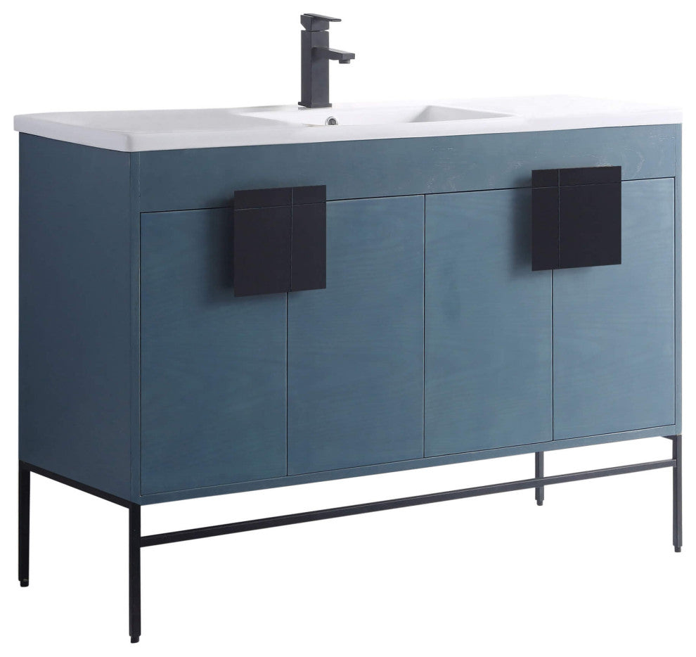 Shawbridge 48" Single Sink Bathroom Vanity, French Blue, Black Hardware