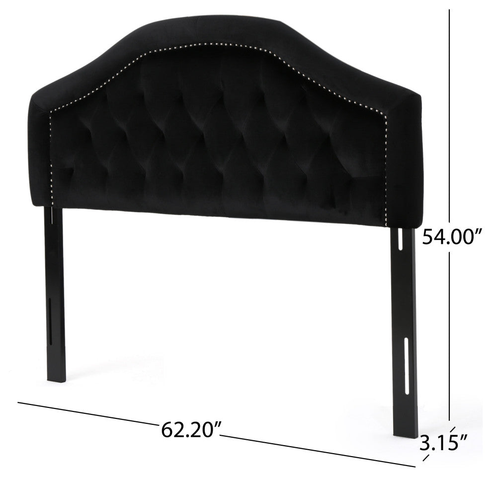 GDF Studio Lazarus New Velvet Studded Seam Tufted Queen/Full Headboard, Black