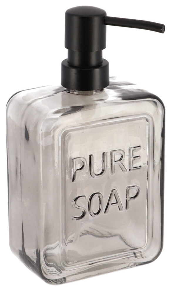 Vintage-Style Glass Soap Dispenser with PURE SOAP Design - 18 fl oz, Smoked