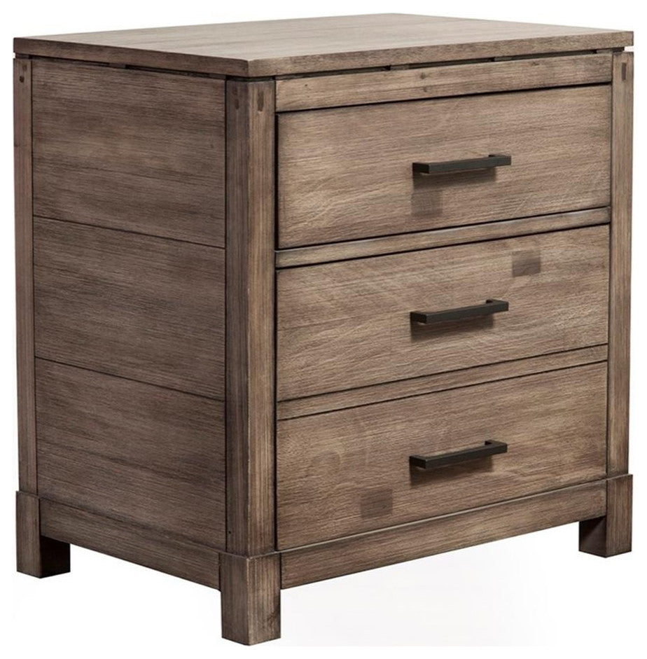 Home Square 2 Drawer Wood Nightstand in Weathered Gray - Set of 2