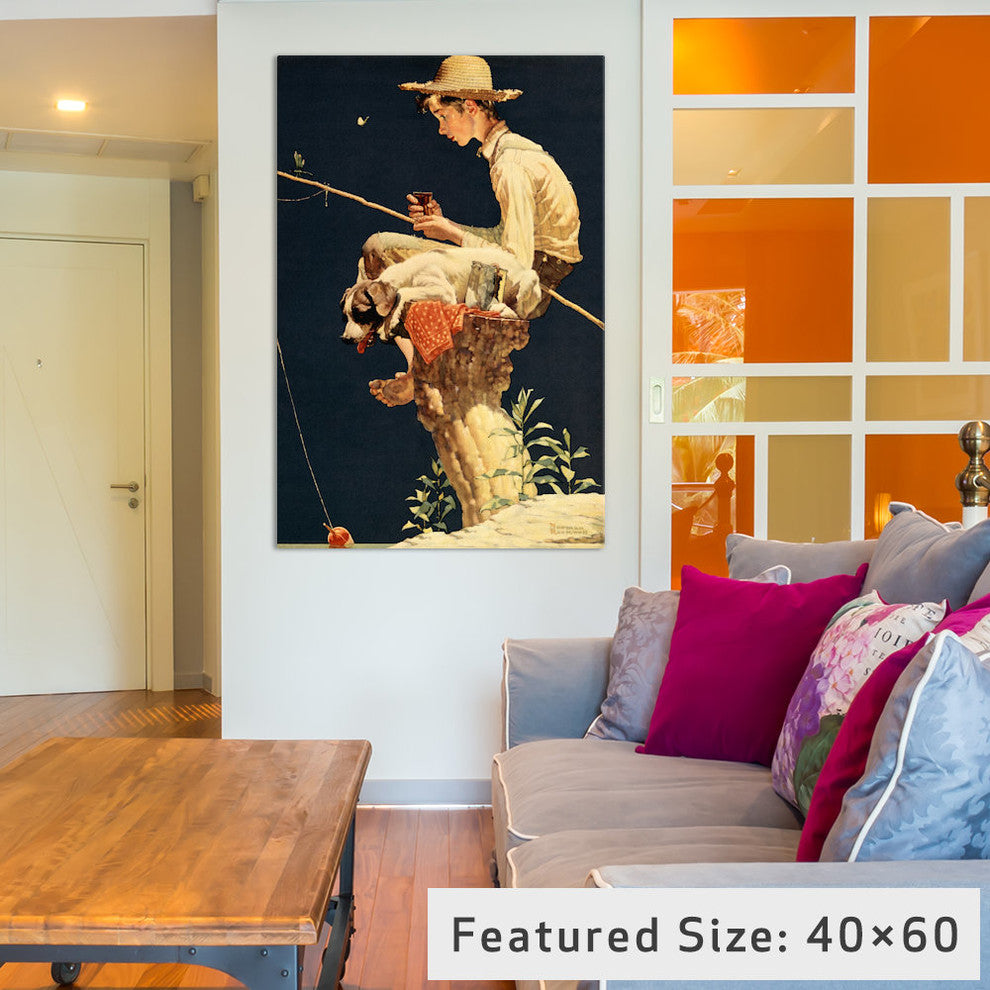 "Boy Fishing" by Norman Rockwell, 40x26x1.5"