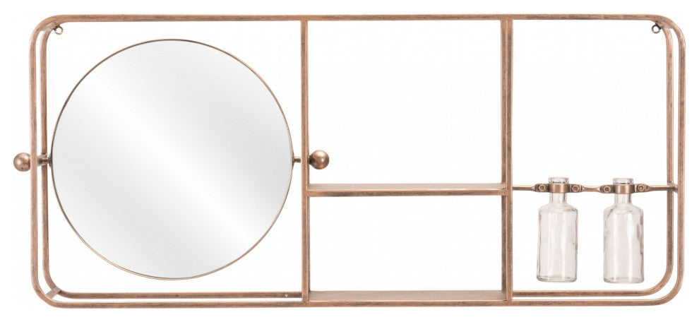 Gold Horizontal Shelf With Round Mirror