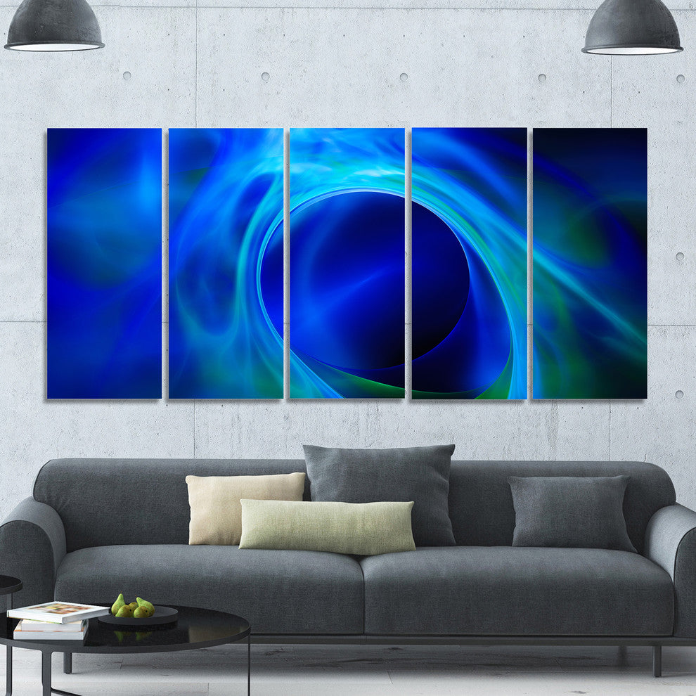 Circled Blue Psychedelic Texture, Abstract Art on Canvas, 60"x28", 5 Panels