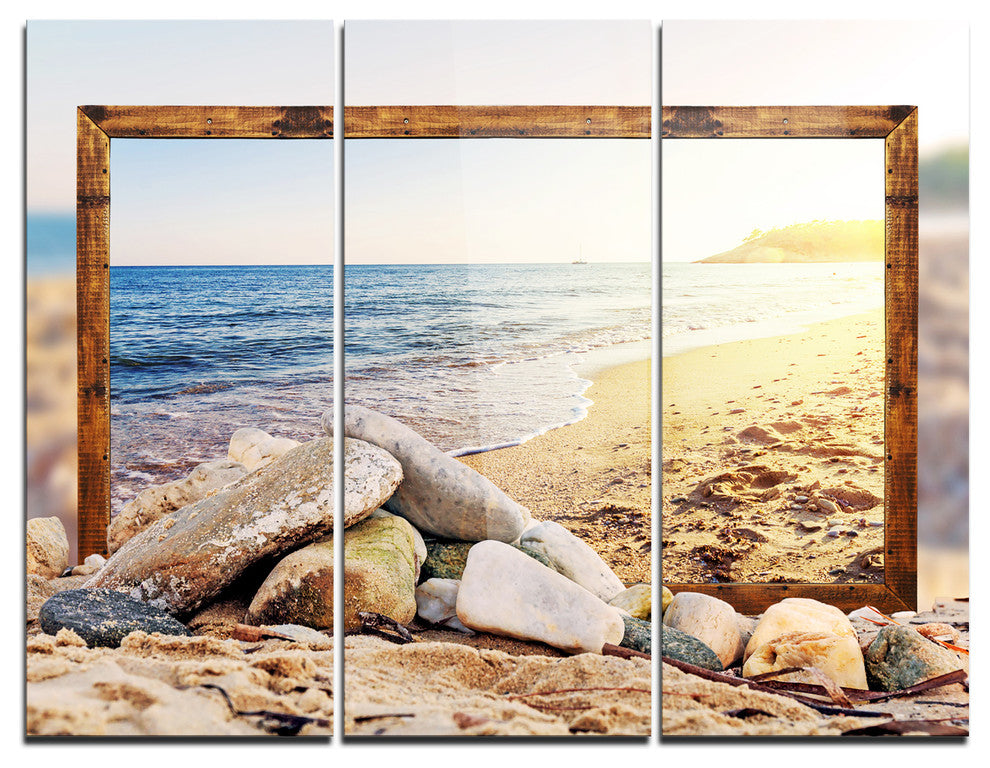 "Framed Beach Rocks" Metal Wall Art, 3 Panels, 36"x28"