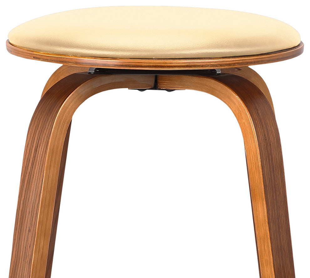 Harbor Swivel Stool Faux Leather and Wood Veneer Frame, Cream and Walnut, Counter Height 26"