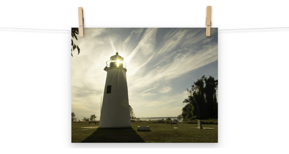 Turkey Point Lighthouse with Sun Flare Horizontal Unframed Wall Art Prints, 11" X 14"