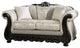 Chenille Love Seat with Wood Trim Design, Ivory