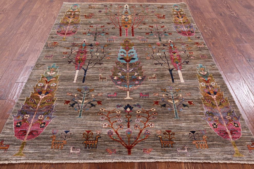 Tribal Persian Gabbeh Hand Knotted Rug 5' 1" X 6' 10" Q5277