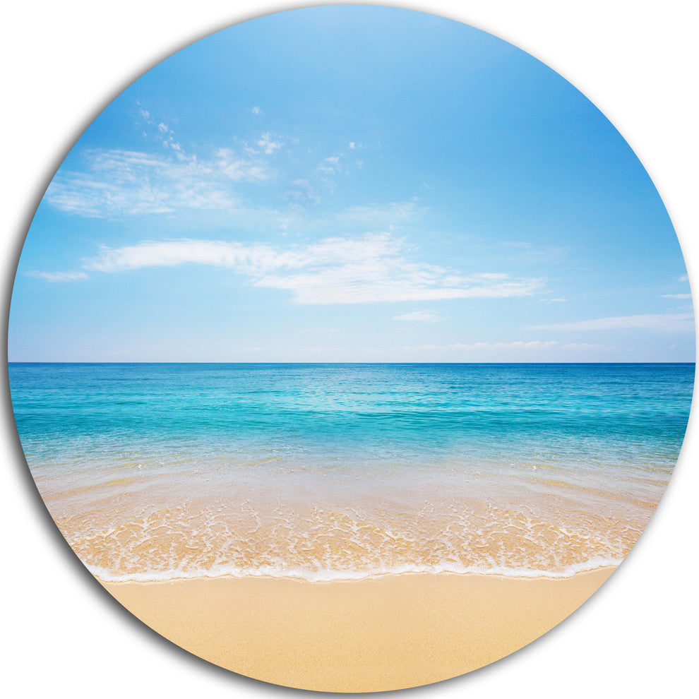 Calm Blue Sea And Sky, Seashore Photography Disc Metal Artwork, 36"