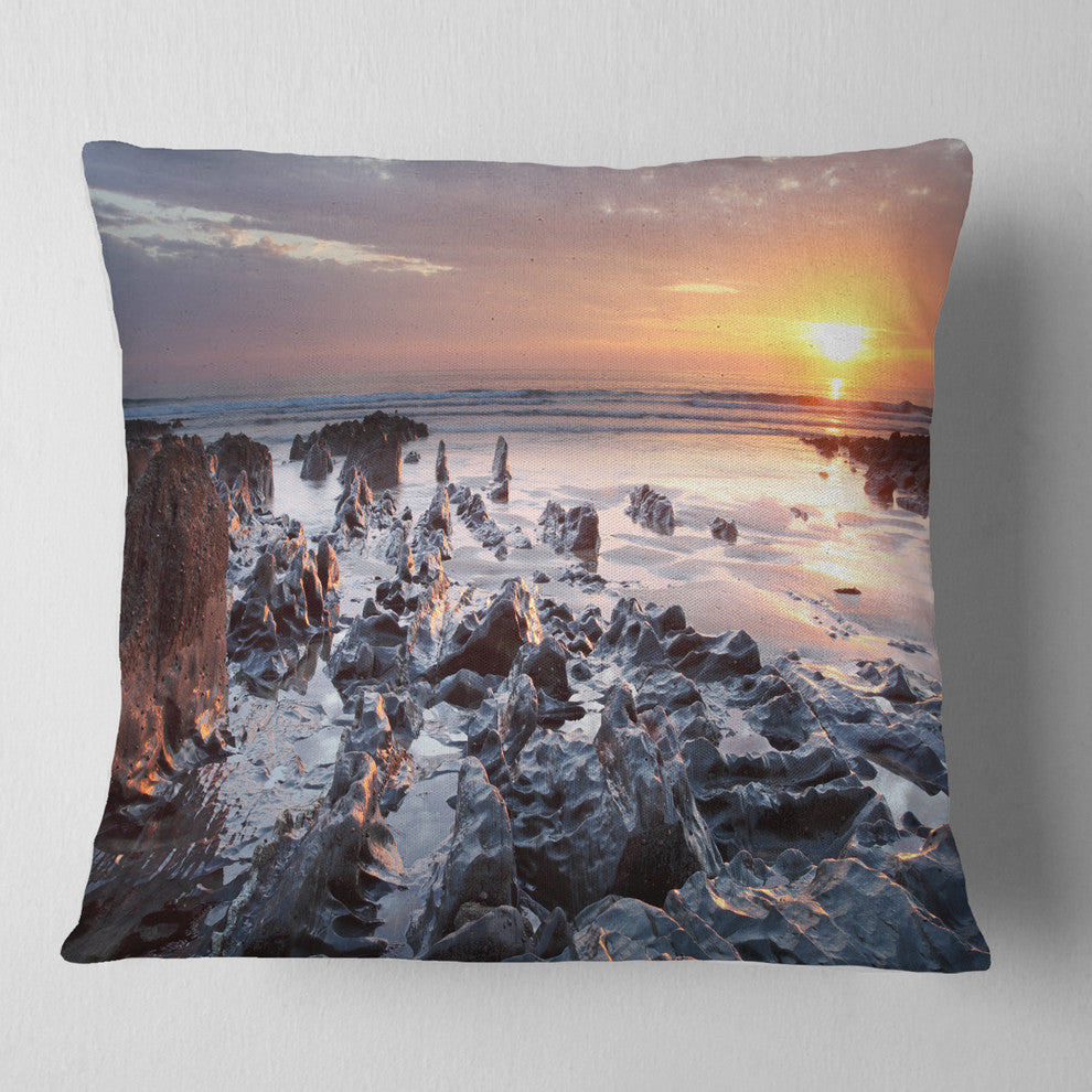 Sunset at Woolacombe Bay Devon UK Seashore Throw Pillow, 16"x16"