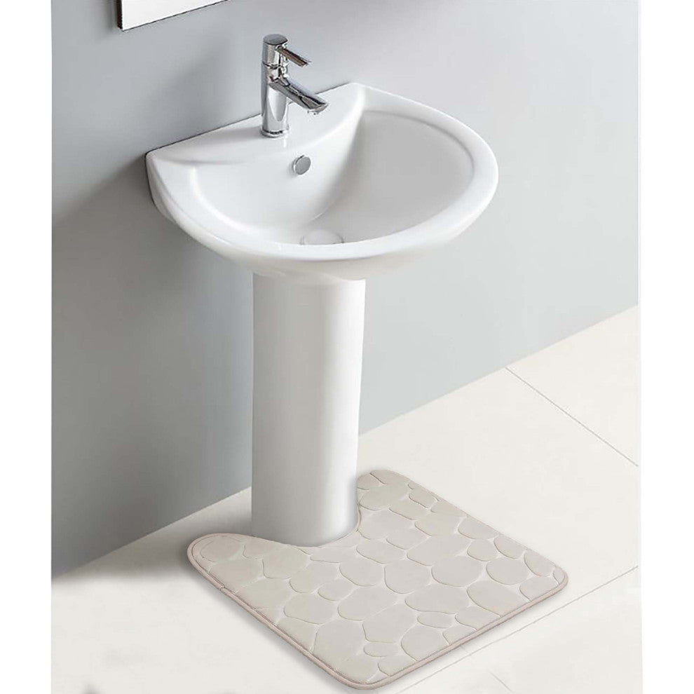 Bath Rug Memory Foam Mat 3D Pebble, Beige, Contour Rug 20"x20"