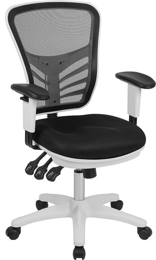 Mid-Back Mesh Swivel Task Chair with Triple Paddle Control, Black Mesh/White Fra