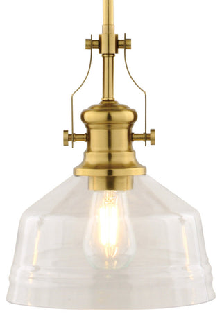 Beloit Farmhouse Pendant Ceiling Light Clear Glass, Brushed Gold, 9"wx20.25"hx9"d