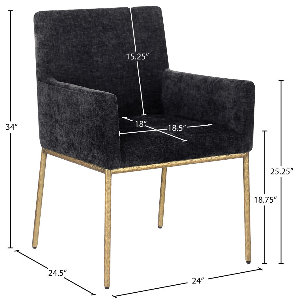 Reeves Upholstered Dining Chair, Black, Chenille , AC,  Brushed Brass, Set of 2