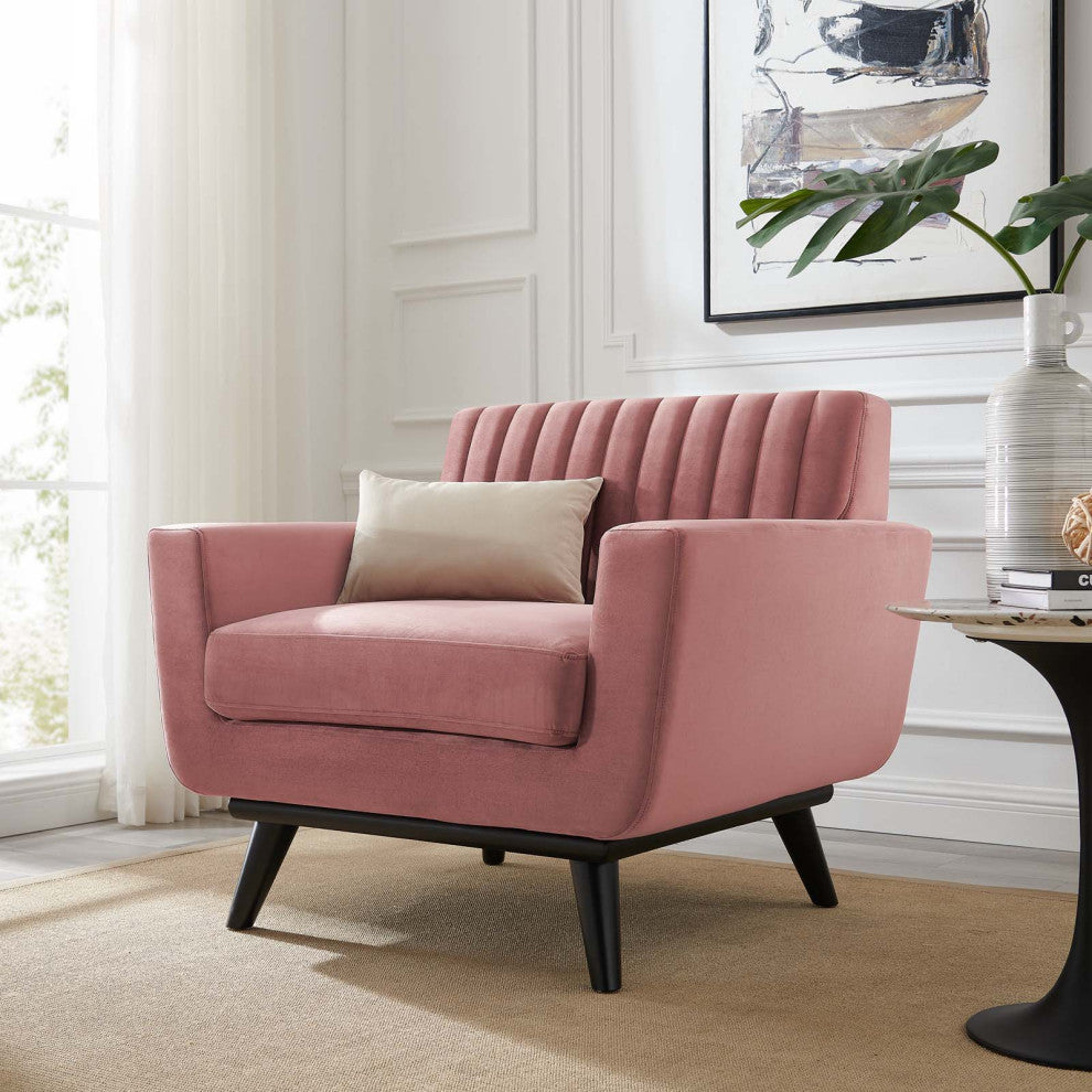 Engage Channel Tufted Performance Velvet Armchair Dusty Rose