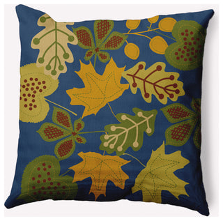 18" x 18" Fall Leaves Indoor/Outdoor Polyester Throw Pillow, Blue