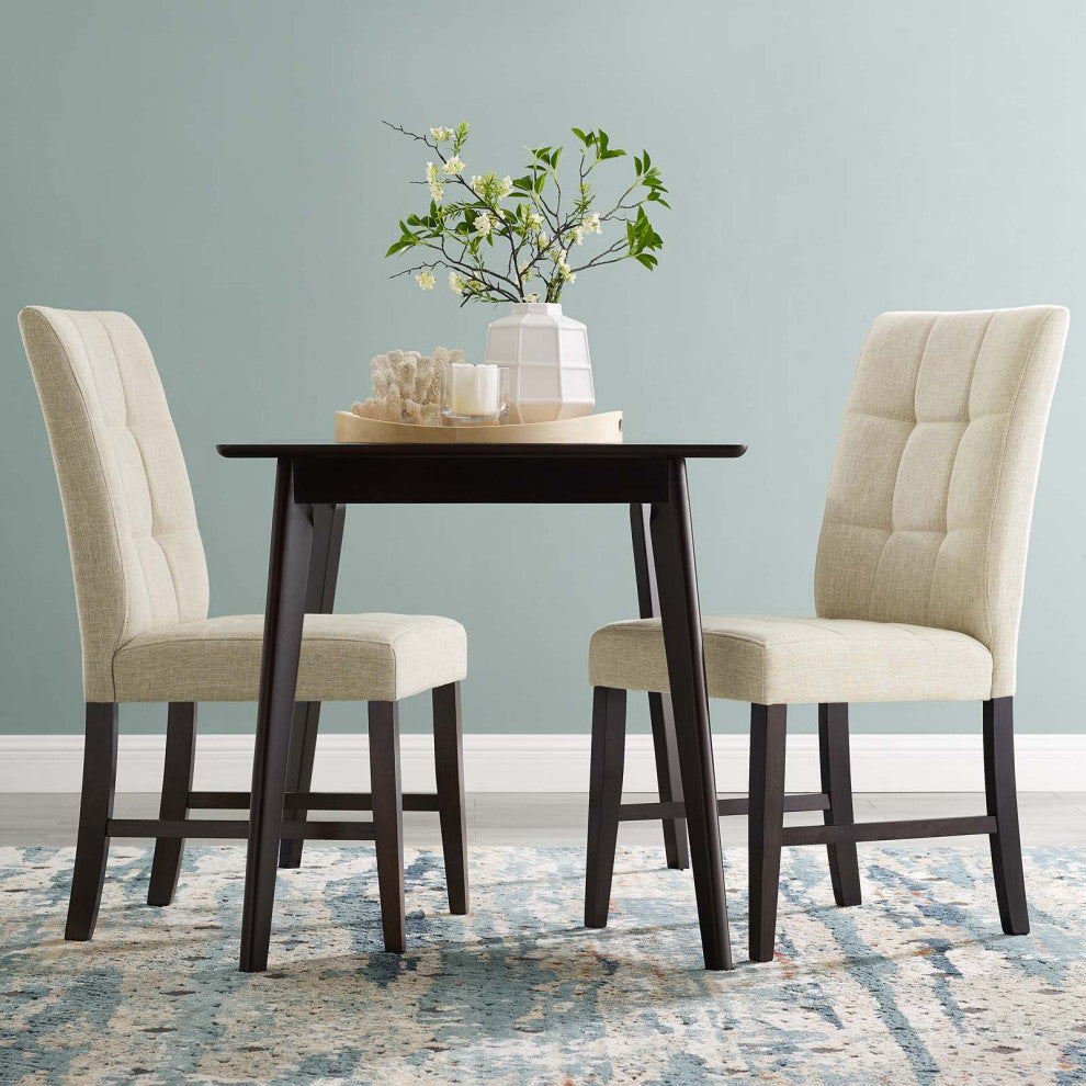 Tufted Side Dining Chair, Set of 2, Fabric, Wood, Beige, Cafe Bistro Restaurant