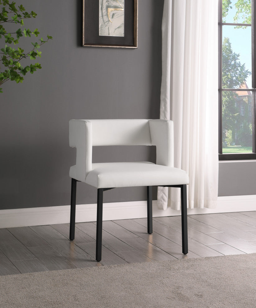 The Caleb Dining Chair, White and Matte Black, Faux Leather and Iron, Set of 2