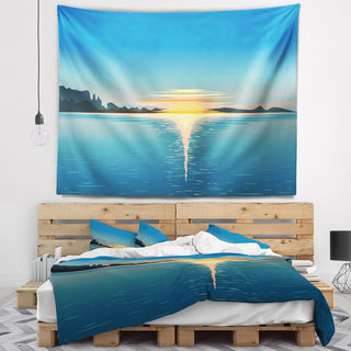 Sea Sinking Sun Seascape Wall Tapestry, 60"x50"