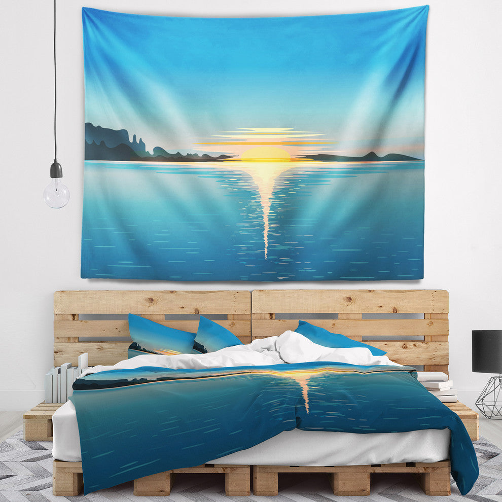 Sea Sinking Sun Seascape Wall Tapestry, 60"x50"