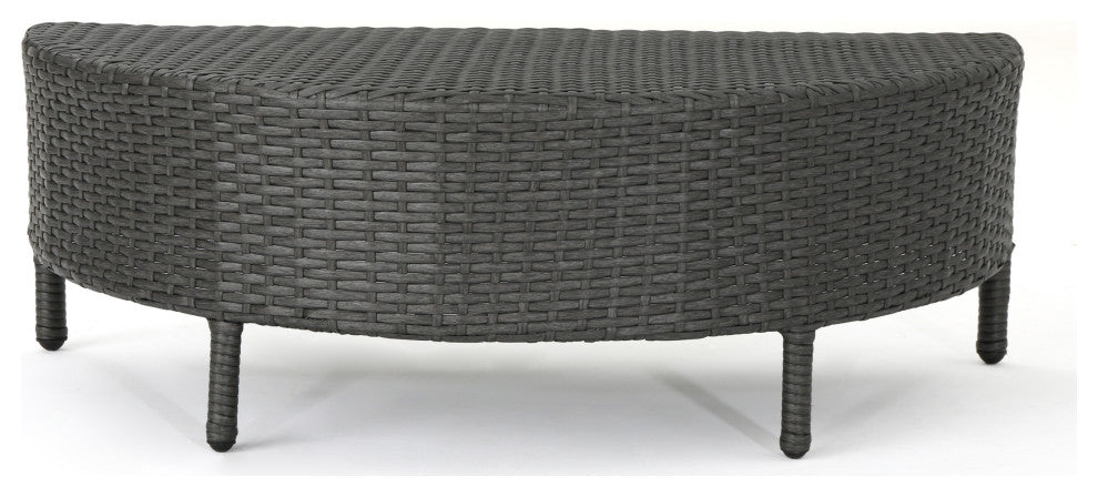 Harper Outdoor Wicker Half-Round Coffee Table, Gray