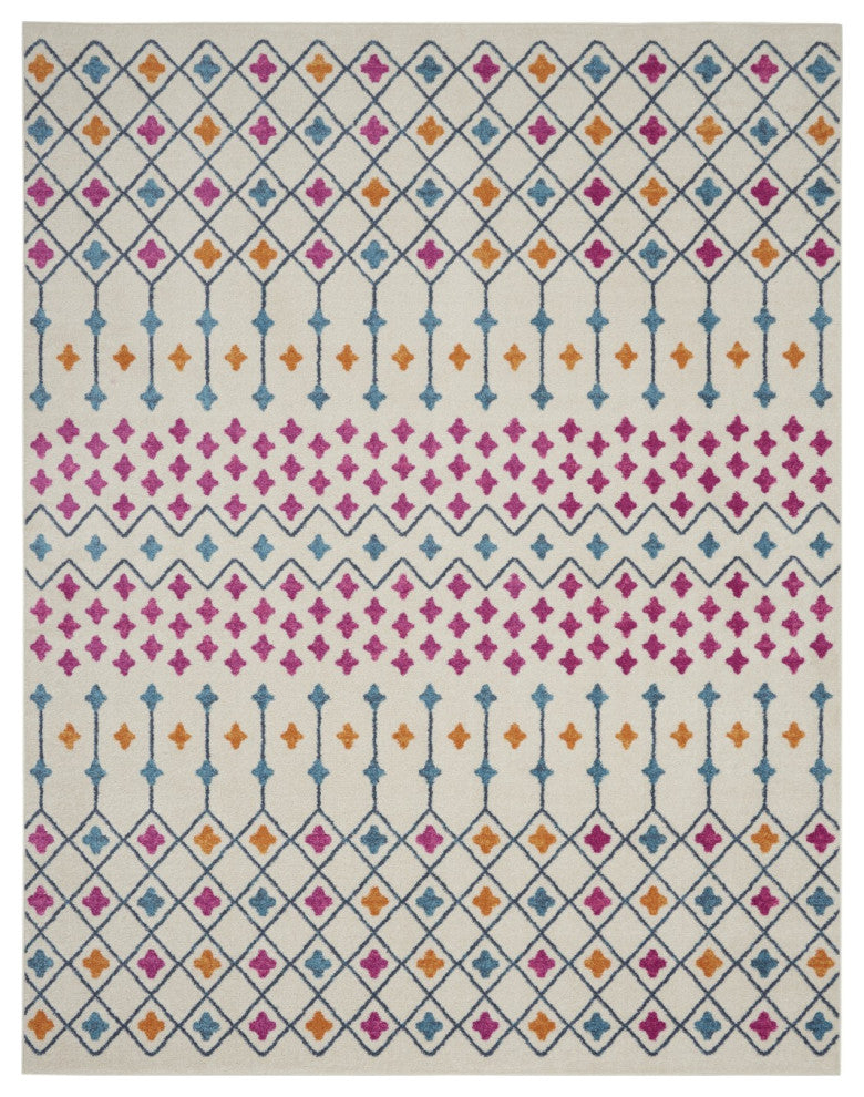 7' X 10' Blue And Ivory Geometric Dhurrie Area Rug