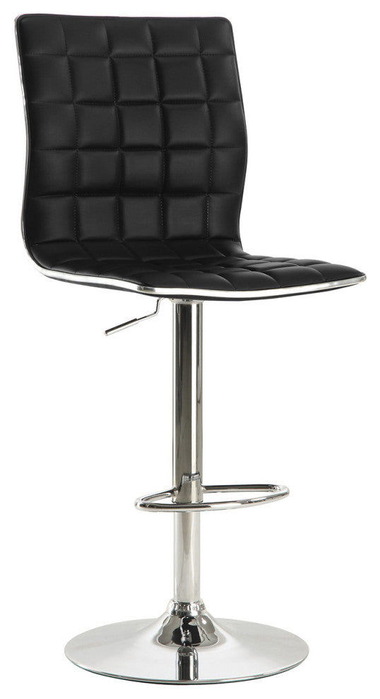 Set of 2 Adjustable Height Bar Stools, Black and Chrome