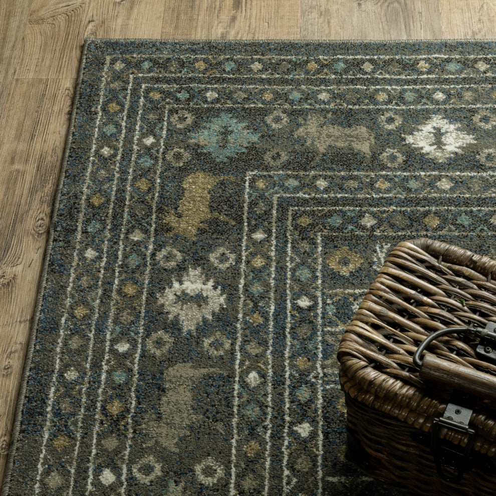 Vander Frontier Blue/Gold Indoor Area Rug, Blue, 2'3"x7'6"