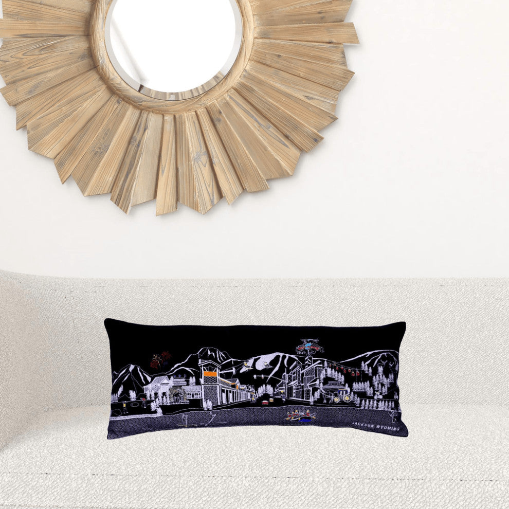 35" Black Jackson Nighttime Skyline Lumbar Decorative Pillow