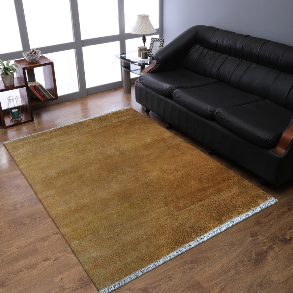 HAND KNOTTED JUTE ECO-FRIENDLY SOLID AREA RUGS, Gold, Solid, Outdoor Indoor, [Rectangle] 6'x9'