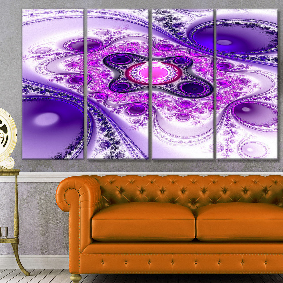 Purple Wavy Curves and Circles, Abstract Canvas Art Print, 48"x28", 4 Panels
