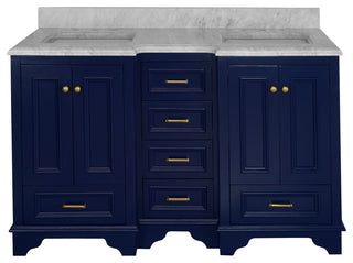 Nantucket 60" Bath Vanity, Royal Blue, Carrara Marble, Double Vanity