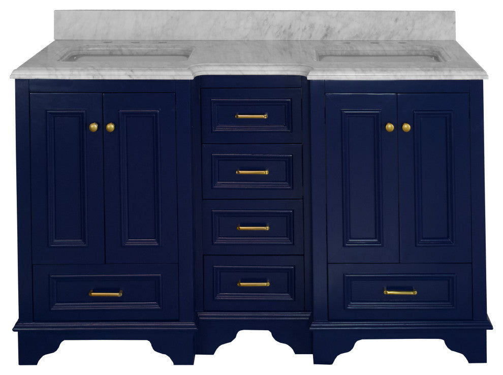 Nantucket 60" Bath Vanity, Royal Blue, Carrara Marble, Double Vanity