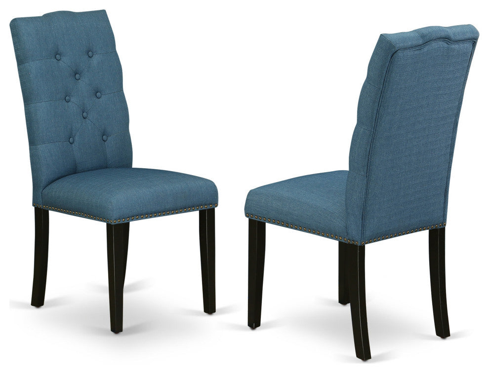 Elsa Parson Chair With Black Leg And Blue Color Fabric Color Set of 2