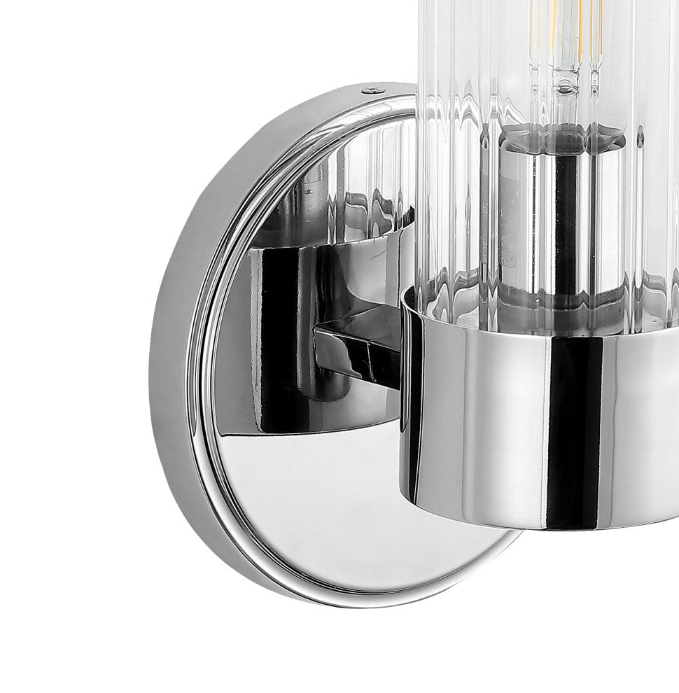 Cecil Tall Cylinder Iron/Striped Glass Modern LED Vanity, Chrome, 1-Light