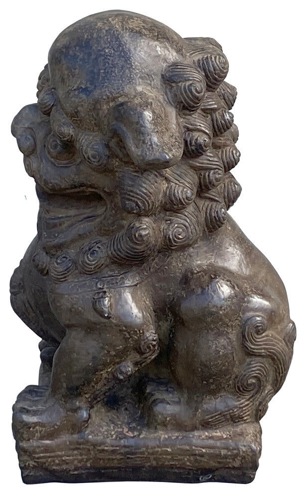 Chinese Distressed Brown Rough Marks Fengshui Foo Dog Lion Figure Hcs7364