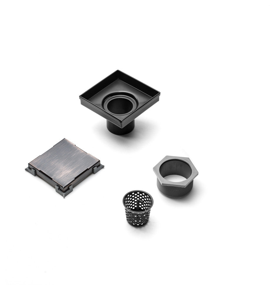 HEATGENE Square Shower Drain With Flat Cove, Venetian Bronze, 4"