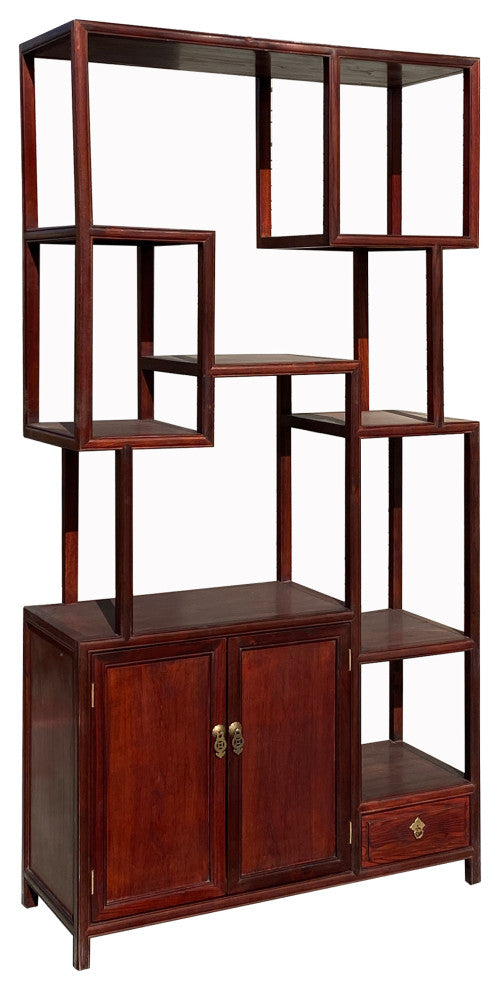 Chinese Light Brown Stain Treasure Display Curio Cabinet Room Divider Hcs7156