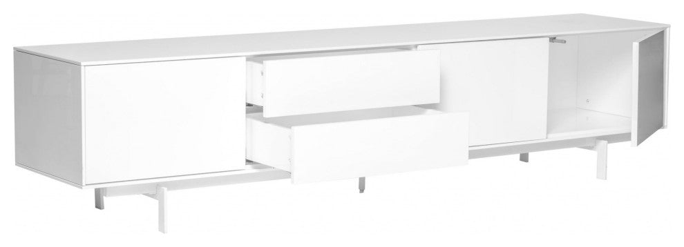 82" White Manufactured And Wood Cabinet Enclosed Storage TV Stand