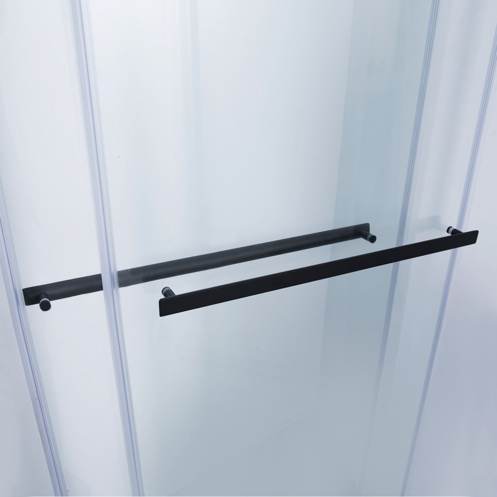 Spezia Double Sliding Frameless Shower Door, Matt Black, 68" W X 76" H