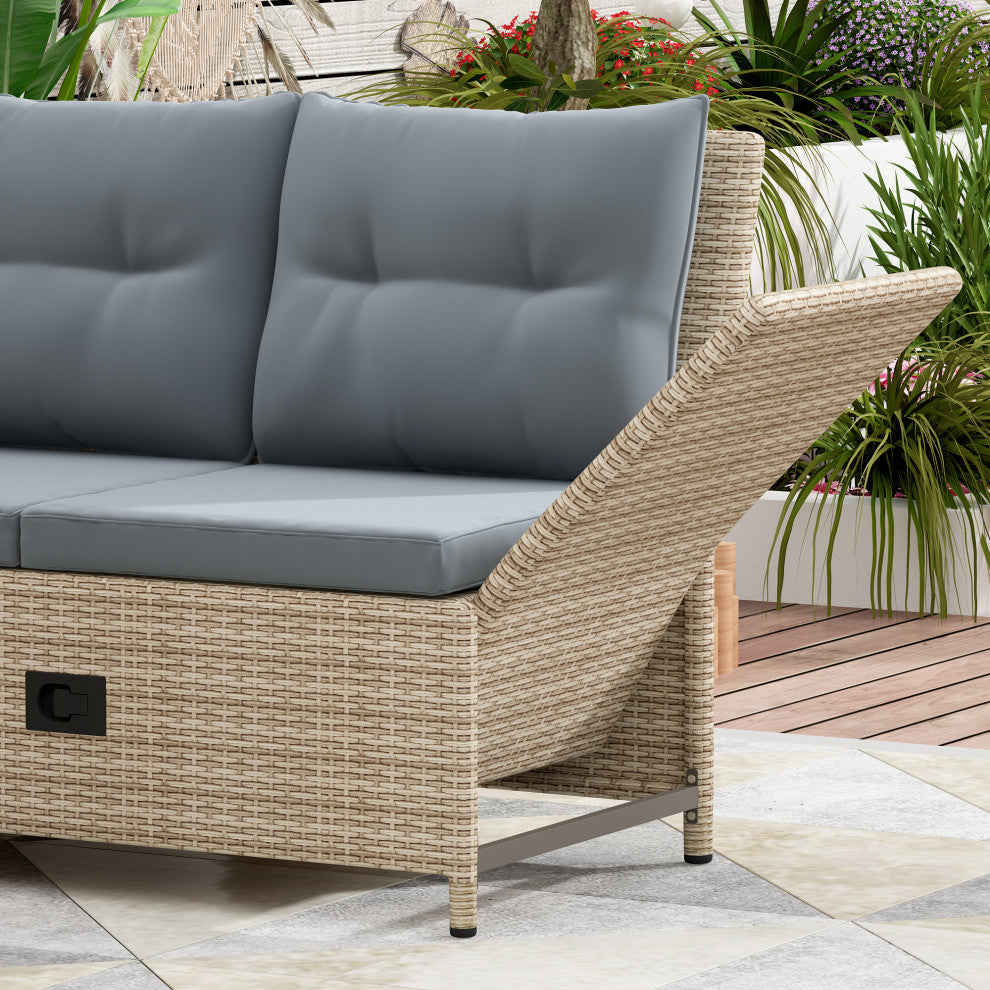 4 Pieces Outdoor Rattan Patio Sectional Sofa Set With Adjustable Backs
