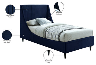 Eva Velvet Upholstered Bed, Navy, Twin