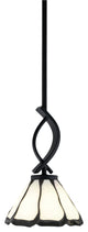 Cavella Stem Mini Pendant, Matte Black Finish, 7" Pearl & Black Flair Art Glass