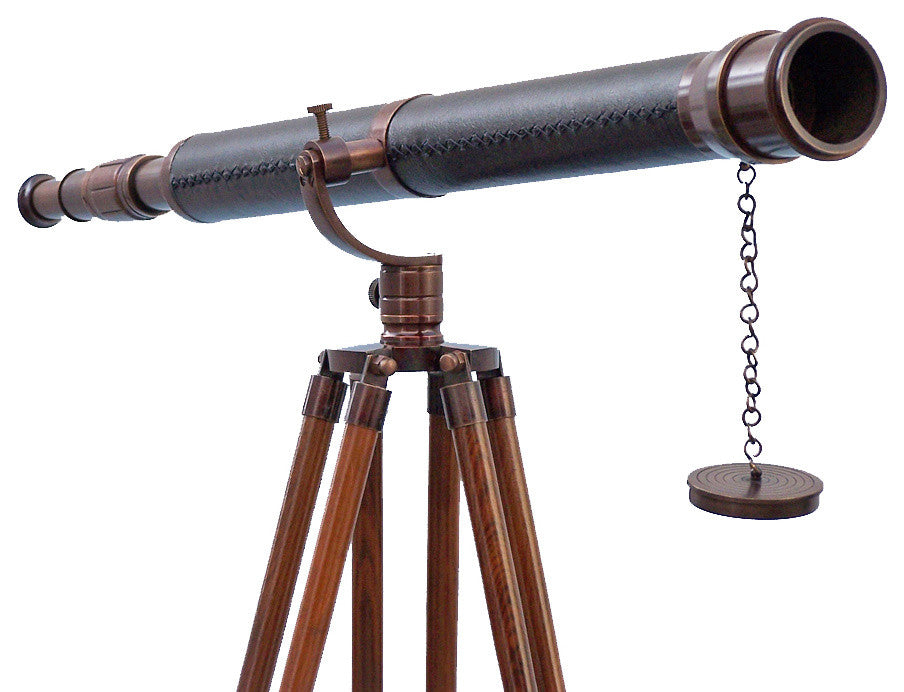 Floor Standing Antique Copper With Leather Galileo Telescope 65''